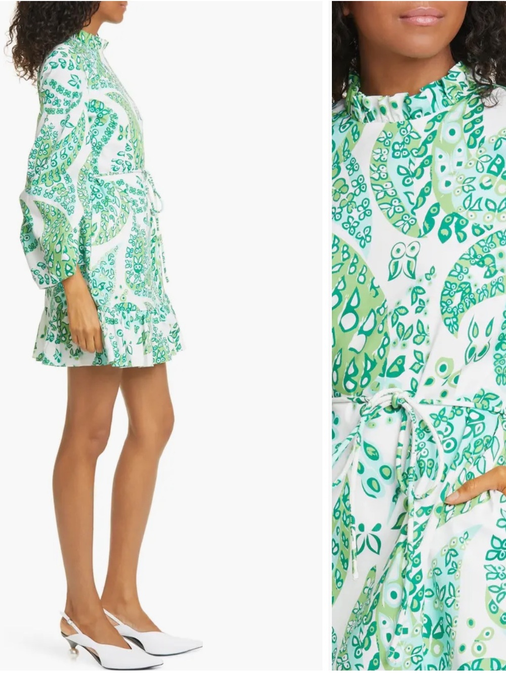STAUD Staud Carolina Ruffle Mini dress green paisley size 8 - Picture 5 of 11